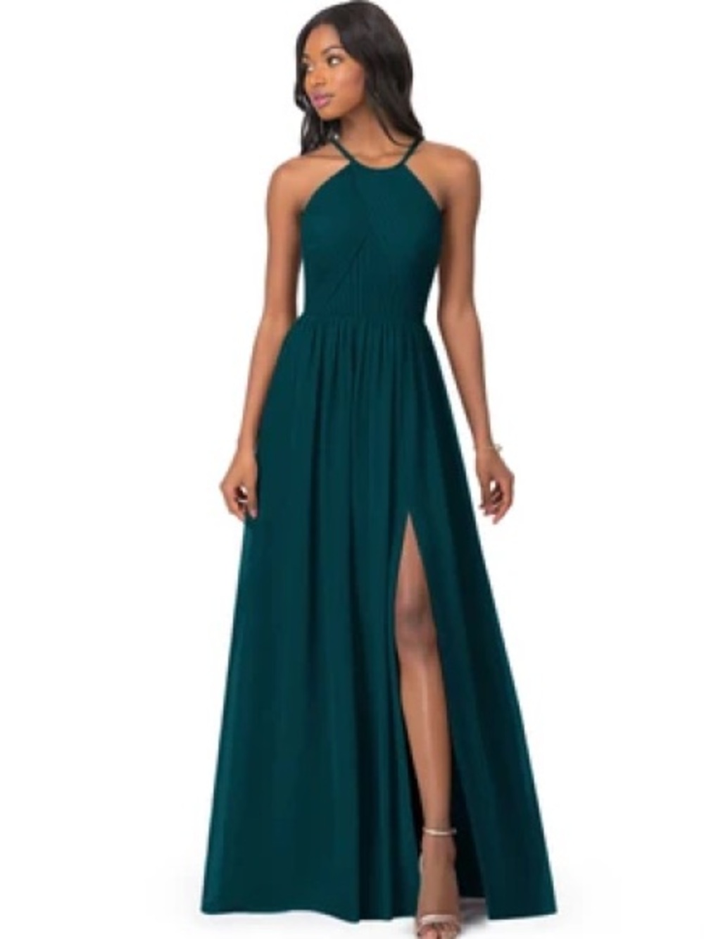 Azazie Pine Maxi Gown with Thigh Slit